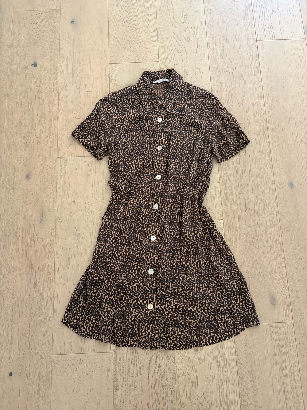 Brown Dotted Print Button-Front Shirt Dress